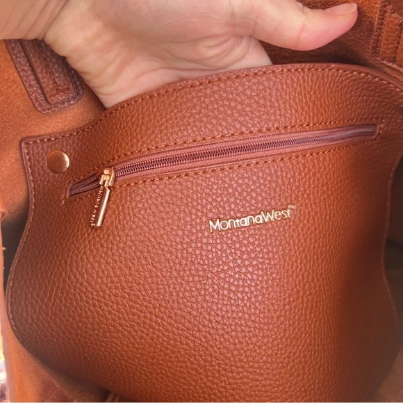 Montana West Vegan Leather Large Tote Satchel Bag Brown - Picture 10 of 14